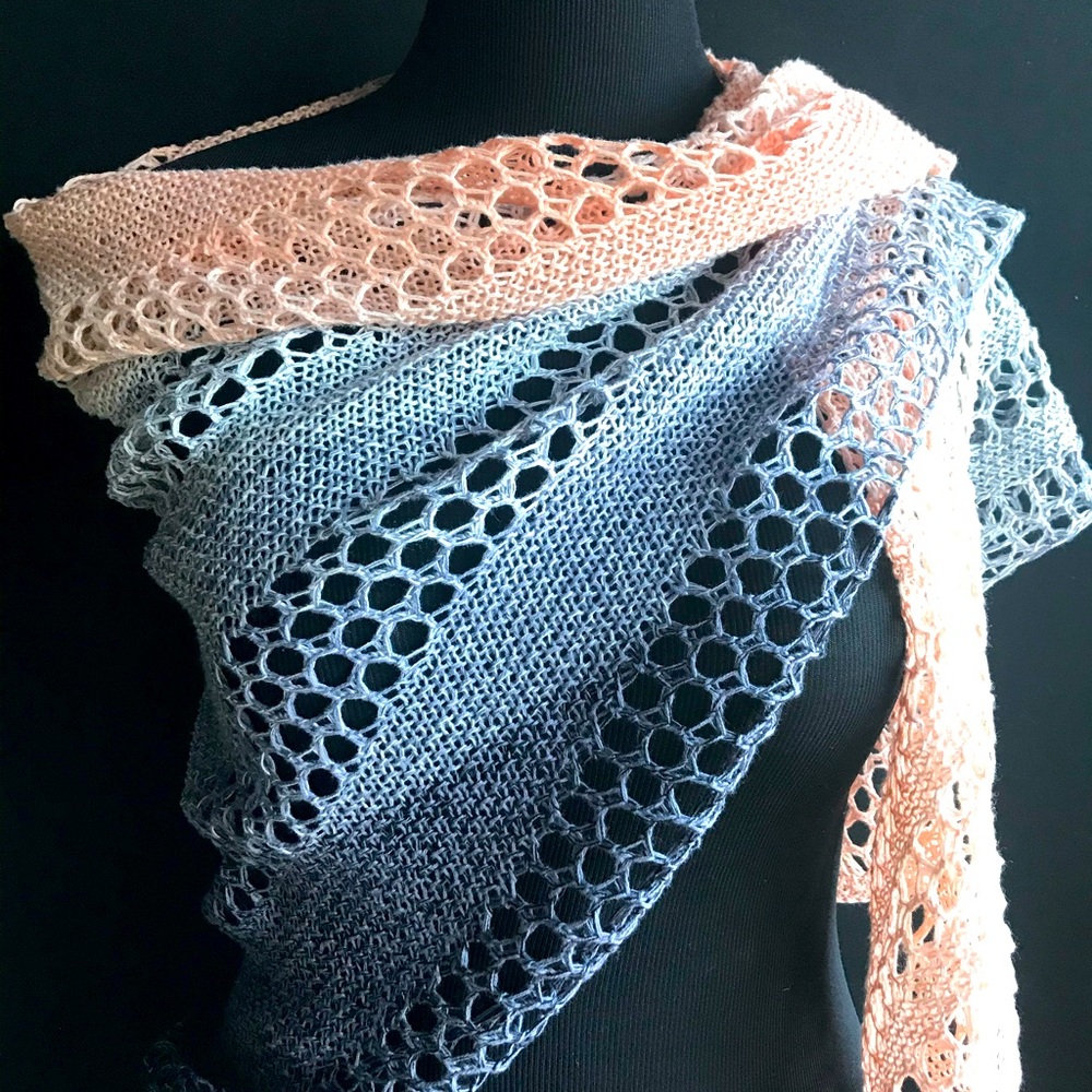 Hand knitted lace shawl cotton gradient Summer  stole fine triangular wrap
